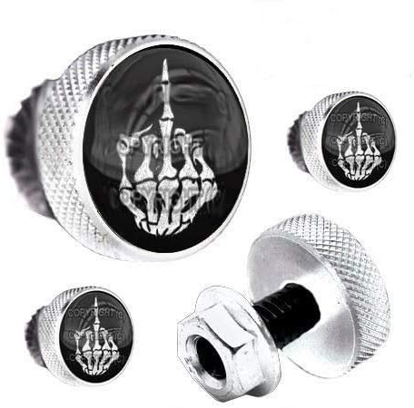 4 Silver KNURLED Billet License Plate TAG Frame Fastener Bolts - Skull Finger FU