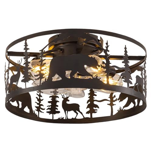 YEDAORL Farmhouse Caged Ceiling Fans with Lights and Remote Control,Rustic Black Chandelier Fan with...