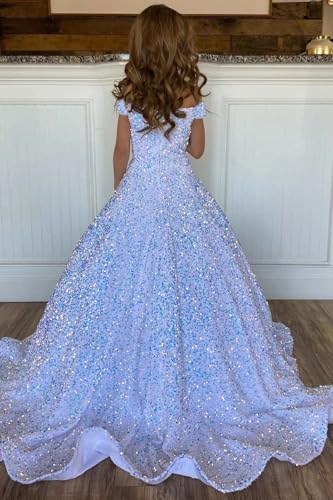 Girl's Sequin Flower Girl Dress Off Shoulder Pageant Dresses with Pockets Kids Long Prom Party Gowns3