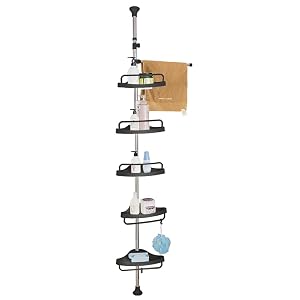 Hershii Shower Caddy Tension Pole 5-Tier Adjustable Bathroom Corner Shelf Floor to Ceiling Standing Storage Rack Organizer Bathtub