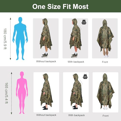 Infreecs Regenjacke Regenponcho Wasserdichter, 3 in 1 Zelt Campingdecke Regenjacken, Unisex Wiederverwendbar Regencape, Atmungsaktiver Regenmantel mit Kapuze für Picknick Jagd Camping Wandern