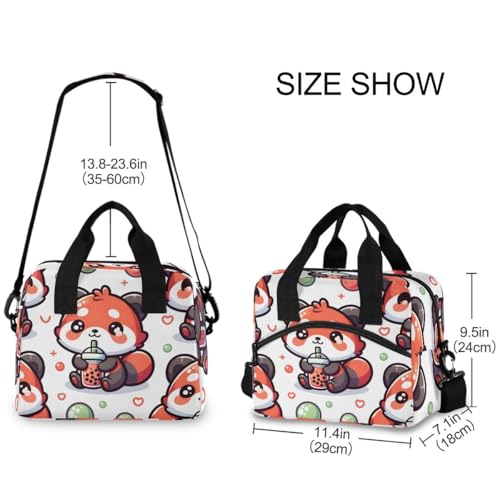 Image of Lunch Bag Cute Red Panda with Bubble Tea Cartoon Insulated Lunch Box for Women Men Tote Bag with Detachable Shoulder Strap for Office School Picnic Hiking