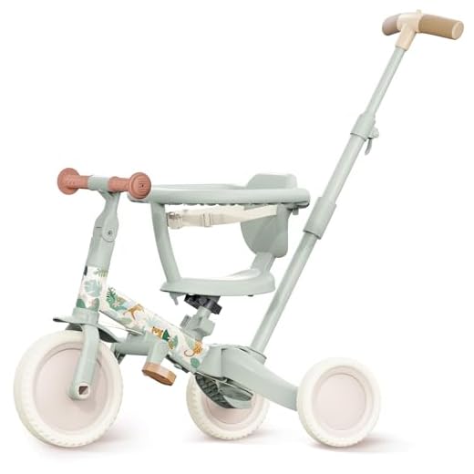 newyoo Lume TR008 Tricycle for Toddlers 1-3, 5-in-1 Push Bike with Parent Handle & Safety Guard, Convertible Balance Bike, Ideal Gift for 1-3 Year Olds, Moss
