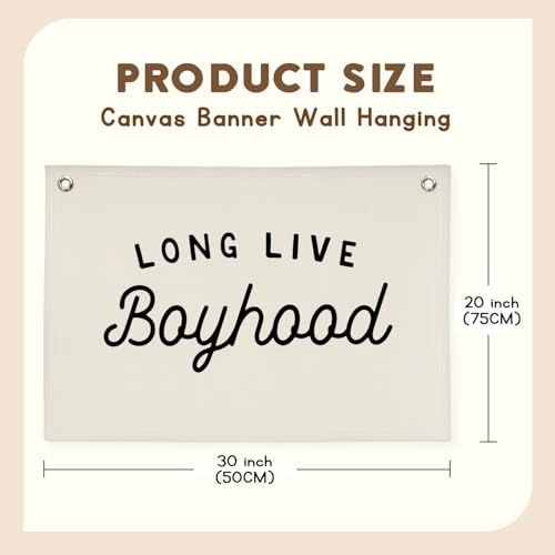 Image of Long Live Boyhood Banner Boy Room Decor,Playroom Decor Nursery Wall Decor for Boys Bedroom Living Room, Baby Shower Gifts, kid's banners Wall Hanging Flag Linen Banner 30x20(off-white)