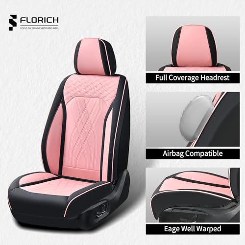 Image of FLORICH Automotive Seat Covers Leather Pink Seat Covers for Cars Front Seats Waterproof Breathable Car Seat Cushion Comfort Interior Covers Universal Fit for Most Car Truck SUV Driving, Black&Pink