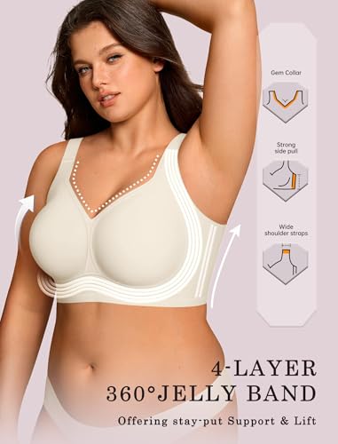Image of OEAK Womens Wireless Jelly Bras Plus Size Support Push Up Comfortable Bra | no underwire,full coverage,for large breast,minimizer bra,seamless,tshirt bras,everyday bra