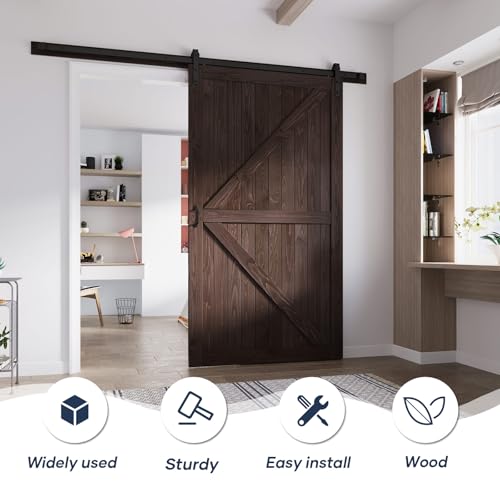 Image of FREDBECK 54 x 84 Wood Barn Door Brown with Hardware,K-Frame,Interior Door