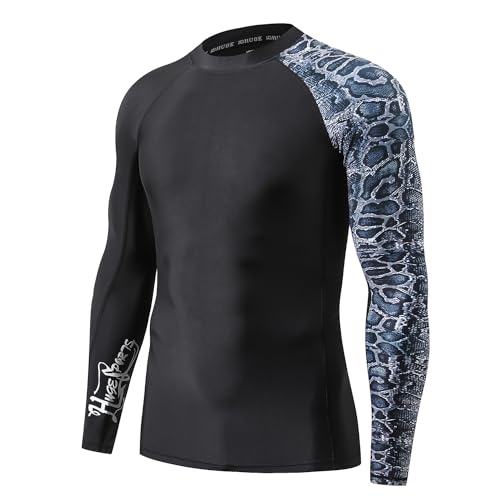 Image of HUGE SPORTS Men's Rash Guard Long Sleeves UPF 50+ UV Sun Protection Quick Drying Splice Compression Swim Shirts