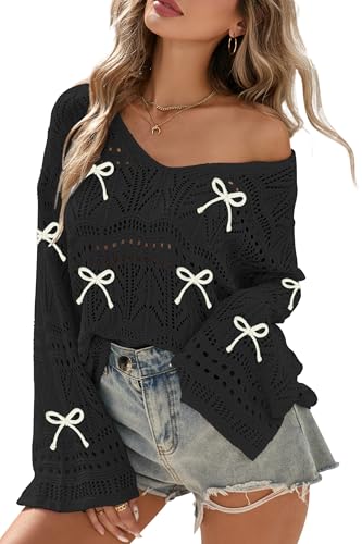 Image of Cakulo Womens Summer Crochet Tops Boho Off Shoulder Sweaters Lightweight V Neck Loose Vacation Resort Wear 2026
