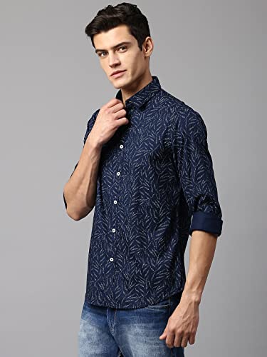 Image of Dennis Lingo Men's Navy Slim Fit Cotton Casual Shirt