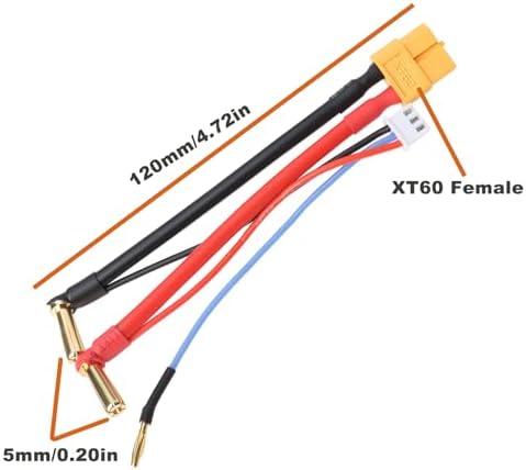 Micro Traders 2Pcs RC Battery Charging Adapter Cable 5mm Banana to XT60 Female with 2S JST-XH Balance Plug 90 Degree Hard Case Battery Charger Lead - 3
