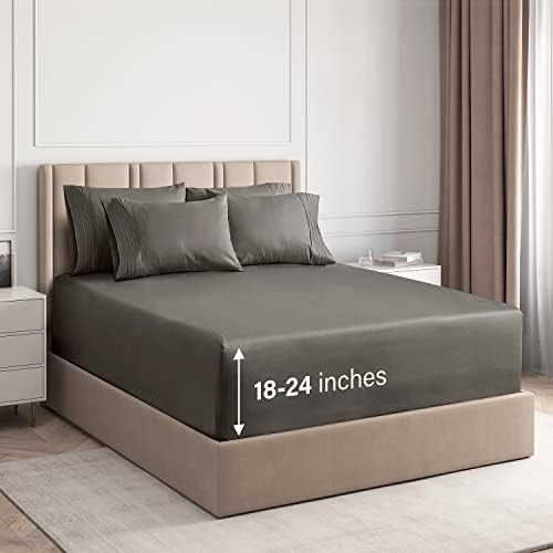 Extra Deep Pocket Sheets - 6 Piece Sheet Set - Cal King Size Sheets Deep Pocket - Extra Deep Bed Sheets - Deep California King Fitted Sheet Set - Super and Ultra Deep Sheets - for Extra Deep Mattress