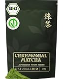 NaturaleBio Matcha Ceremonial Grade 30g. Original Matcha Pulver Bio aus Japan. Grüner Tee, Zeremonie-Qualität. Ideal zum Trinken, Kochen und als Kaffee Latte Zugabe