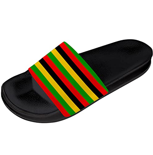 Ursant African Afro Stripes Flag Slides For Men Women Green Yellow Red Juneteenth Color Sandals Flat Slippers Gifts For Friends,Us Size 9 Women/7 Men #TOP28