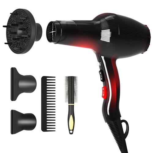 Conhaze Hair Dryer, Professional Ionic Blow Dryer with Diffuser for Curly Hair,2400W Powerful Fast Drying Hairdryer Blowdryer for Women Men Home Salon Hair Styling,Constant Temp Low Noise