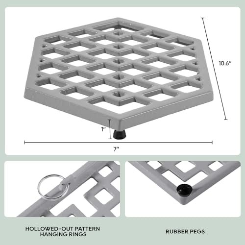 JOGREFUL Cast Iron Trivet Mats, Kitchen Pot Holders to Portect Table/Countertops, Heat Resistant Mats for Teapot/Hot Dishers/Plates, Vintage Mats with Weighted-Base, Hexagon Gray