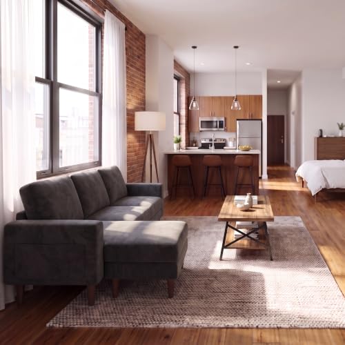 72" L Shaped Sofa Couches for Small Spaces, Apartment Charcoal Gray