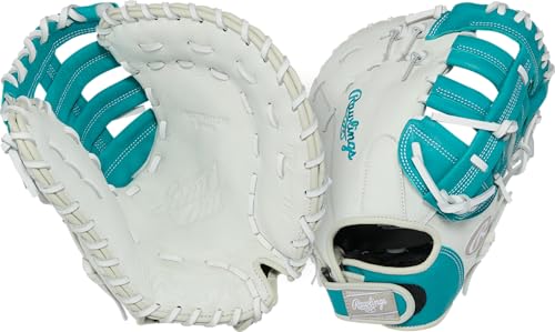 Rawlings | Shut Out Series First Base Mitt Softball Glove | 12" | Right Hand Throw | White/Teal by Rawlings - Used condition - US$73.73