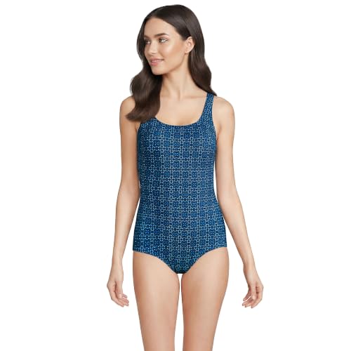 Lands' End Women's D-Cup One Piece Swimsuit 6 Navy Mosaic Mini Tile