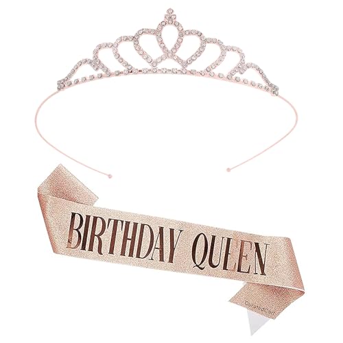 Image of Curated Cart Birthday Crown and Sash for Women Birthday Girl Sash & Rhinestone Tiara Set - Birthday Decorations Birthday Girl Crowns Tiaras for Women