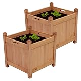 Woodside Square Wooden Garden Planter Box, Outdoor Plant Pot with Liners (pack of 2)