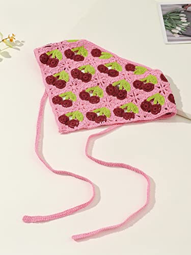 Faixas De Cabeça Para Mulheres Lenço de crochê com padrão de cereja (Color : Multicolor, Size : One-