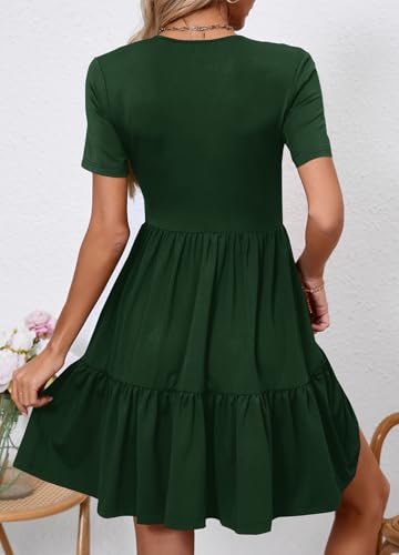 Image of Women's Casual Summer Dress V Neck Short Sleeve Flowy Stretchy Comfort Fit for Daily Wear Work Midi Dresses