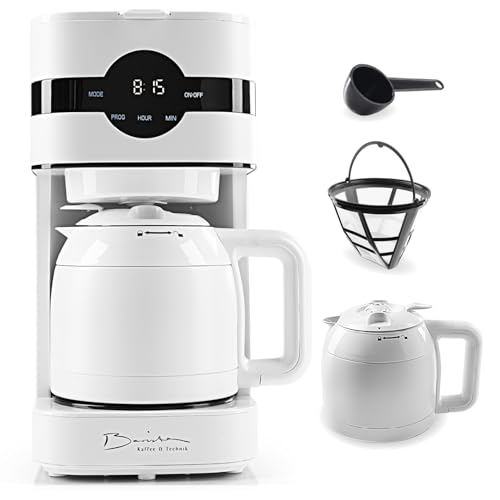 Barista Cafetera de filtro con jarra térmica, máquina de filtro con pantalla táctil y función de temporizador, cafetera con filtro permanente y 900 W, depósito de agua de 1,25 litros para 8 tazas de