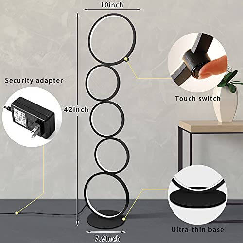Jirth Led Floor Lamp For Living Room 3 Brightness Levels Dimmable Touch Switch Modern Ring Tall Standing Lamp 42 Inches 36W Art Deco Floor Light For Bedroom Home Office(Black) #TOP6