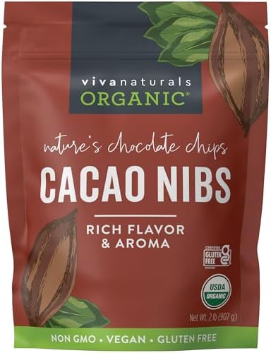 Viva Naturals Organic Cacao Nibs, 2 Lb - Certified Keto and Vegan Superfood, Perfect for Gluten Free Baking and Smoothie Topper, Premium Criollo Beans, Non-GMO