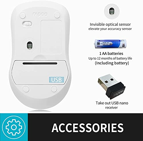 Rapoo Wireless Mouse, Computer Mouse 3 Buttons Silent Cordless Mouse Wireless Optical Mice With Usb Nano Receiver, 2.4G Portable Ergonomic Wireless Mouse For Laptop/Windows/Mac/Office Pc #TOP7