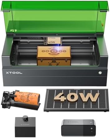 xTool S1 40W Laser Engraver with Riser Base, RA2 Pro, Air Assist, Honeycomb,and Safety Set, Class 1 40W(40000mW) Laser Cutter and Engraver Machine for Crafts