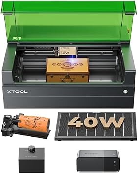 xTool S1 40W Laser Engraver with Riser Base, RA2 Pro, Air Assist, Honeycomb,and Safety Set, Class 1 40W40000mW Laser Cutter and Engraver Machine for Crafts