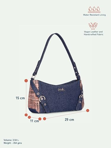 Image of ZOUK Lyra Small Shoulder Bag for Women - Denim & Printed Shoulder Bag with Water-Resistant Lining | Handcrafted Sling Bag with Multiple Pockets & Zip Closure for Daily & Weekend Use |