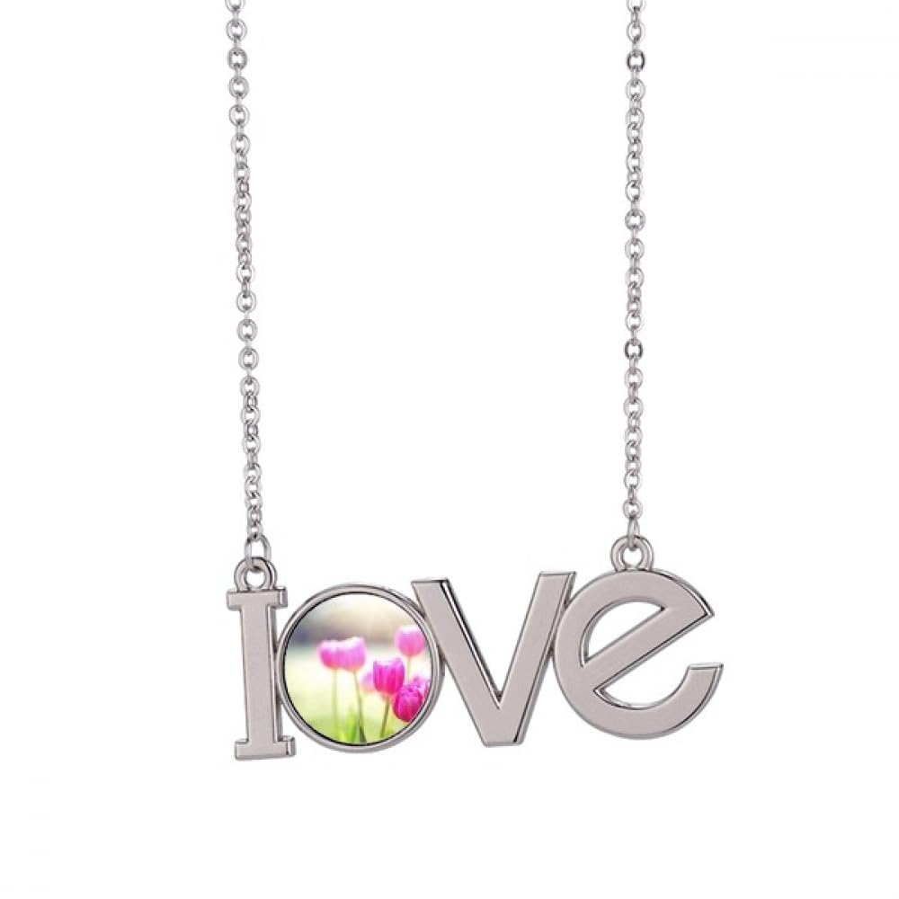 Collier avec pendentif fleurs rouges vertes taille M bijou floral tendance - 4
