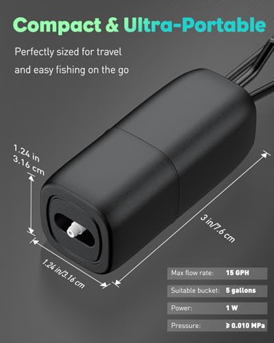 Image of Pawfly Aquarium Lithium Battery Powered Air Pump, Small USB Rechargeable Oxygen Pump for Fish Tanks up to 5 Gallons, 15 GPH Portable Live Bait Aerator Pump for Outdoor Fishing and Fish Transportation