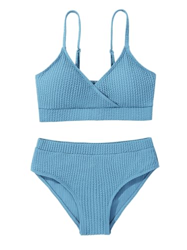 Image of Girl's 2 Piece Swimsuit Solid Spaghetti Strap Bikini Sets Beach Bathing Suit Swimwear for Teen Girls