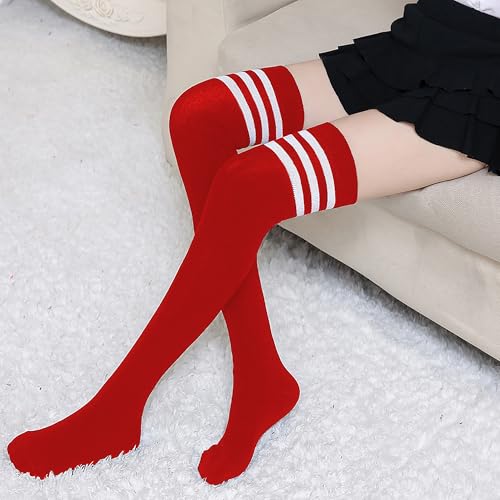 Image of Bestjybt Women Thigh High Socks Cotton Warm Striped Over Knee High Socks | Well-made, Not Sheer, Thick, Leg Warmers, Long Knee High Boot Socks, Comfortable, Thigh-friendly, Stay up, Fit Well