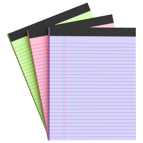 AILZFEI Colored Legal Pads 8.5 x 11 Note Pads 8.5 x 11 inch, Wide Ruled Clear Print Writing Pads 30 Sheets/Pad, 80gsm Colored Paper, Perforated Notepad with Sturdy Back (3 Pads)