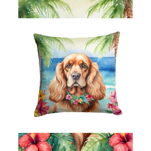 Caroline's Treasures Luau Party Decorative Throw Pillow, 14Hx14W, Cocker Spaniel 6412