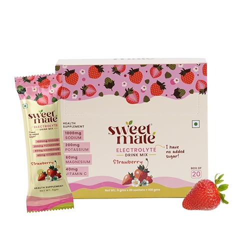 Image of Sugar Free Strawberry Electrolyte Drink Mix Sweetened With Stevia -5g (20 Sachet) No Preservatives and Chemicals | Offers 10x more Electrolyte | Keto Friendly, Vegan