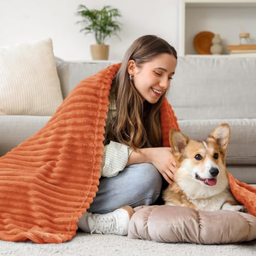 Image of BEDELITE 3D Ribbed Burt Orange Fall Throw Blanket for Couch, 50x70 Inch