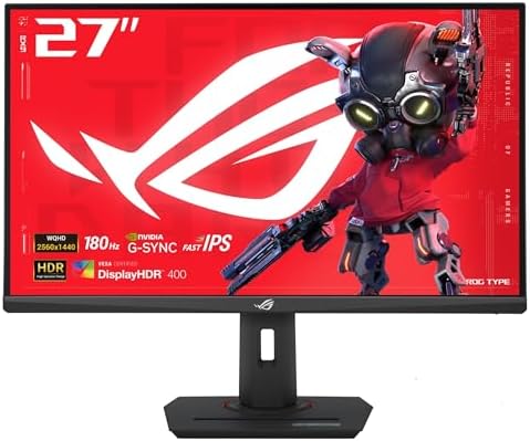 ASUS ROG Strix 27โ QHD (2560x1440) HDR400 USB-C Gaming Monitor (XG27ACS), 180Hz,1ms, Fast IPS, 133% sRGB, Extreme Low Motion Blur Sync, G-Sync Compatible, DisplayWidget, Tripod Socket, 3 Year Warranty