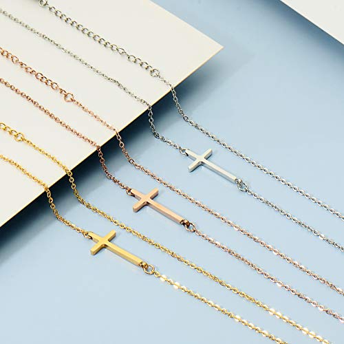 Ovian Sideways Cross Necklace For Women Rose Gold Plated Stainless Steel Christian Religious Cross Choker Necklace For Girls #TOP3