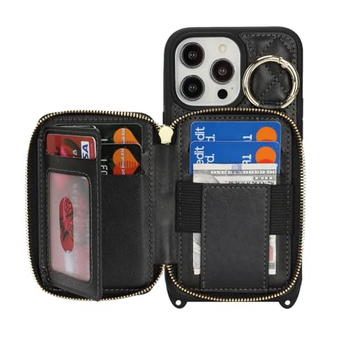 Hamany Crossbody Wallet Case for iPhone 14 Pro Max, PU Leather Zipper Handbag Purse Flip Cover, Kickstand Folio Case with Card Slots Holder Wrist Strap Lanyard 5G 6.7 Inch-Black by Hamany - Used condition - Image 6