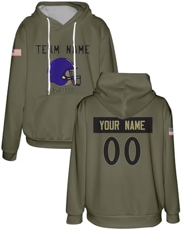 Custom Football Team Hoodies Featuring Team Colors, an American Flag, Team Founding Date and Personalized Team Name Number