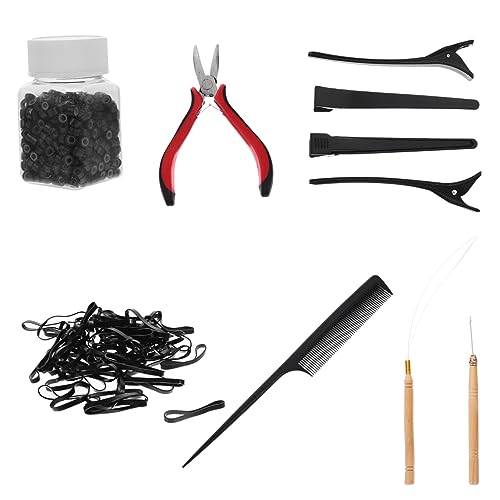Kit outils pour extensions de cheveux à la maison avec enfileur perles et aiguilles