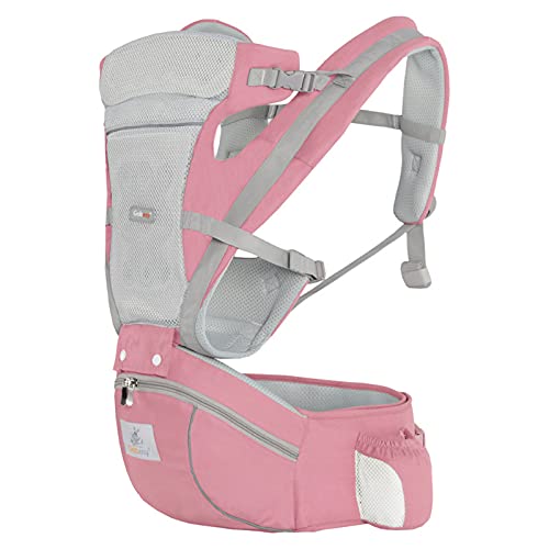 Babytrage Ergonomische mit Hüftsitz, Treer Multiposition Atmungsaktiv Abnehmbarer Kindertrage Schultertrage Bauchtrage Ventral für Neugeborene und Kleinkinder (Rosa)