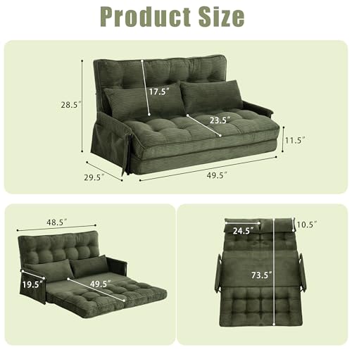 Image of 5-Position Adjustable Floor Sofa Couch,Multi-Functional Bean Bag Bed,Foldable Lazy Sofa Sleeper Bed with Armrest,Ideal for Reading and Playing (Green)
