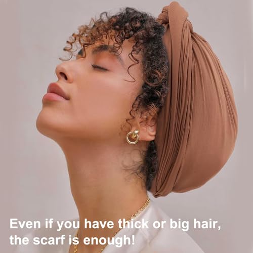 Image of DRESHOW African Turban for Women Knotted Hairwraps for Sleeping Headwraps Ribbed Turban Stretch Jersey Head Scarf for Black Women Chemo Cancer Cap